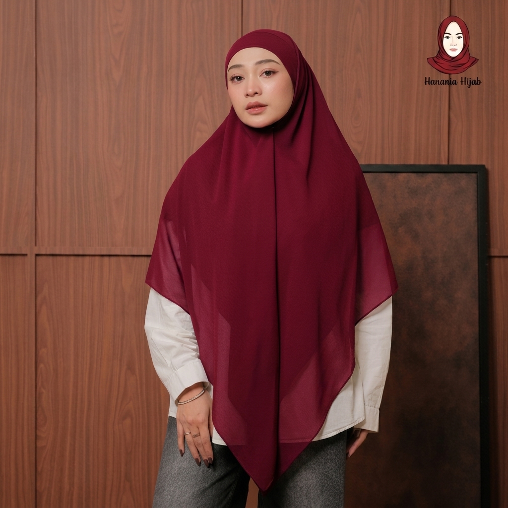 Hanania Hijab - Aura Khiban French Square Syar'i L Segiempat Tali | Khimar Bandana Ceruty Babydoll
