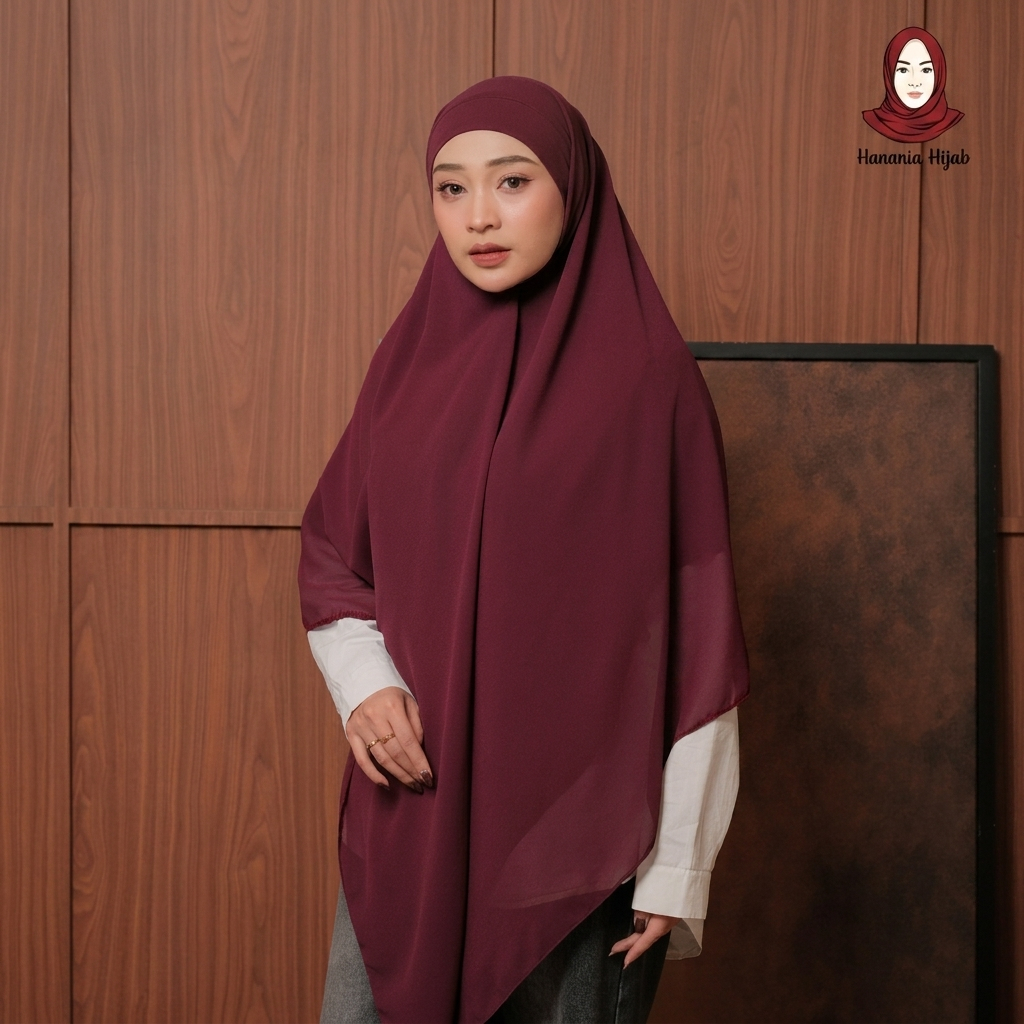 Hanania Hijab - Aura Khiban French Square Syar'i Jumbo XL Segiempat Tali | Khimar Bandana Ceruty Babydoll Utimate