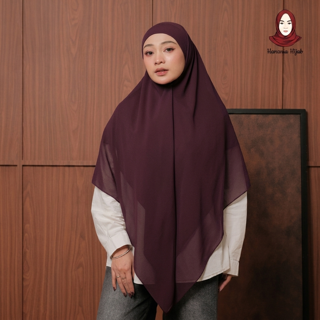 Hanania Hijab - Aura Khiban French Square Syar'i L Segiempat Tali | Khimar Bandana Ceruty Babydoll