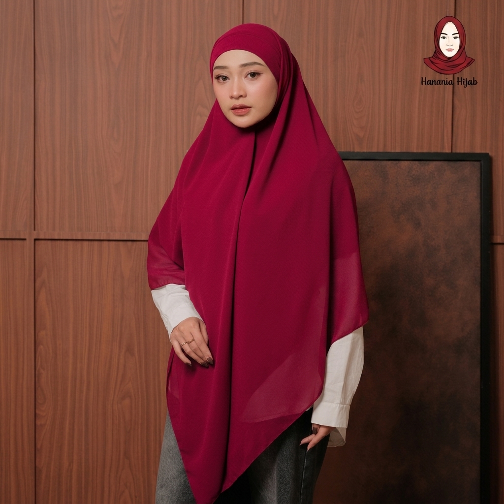 Hanania Hijab - Aura Khiban French Square Syar'i Jumbo XL Segiempat Tali | Khimar Bandana Ceruty Babydoll Utimate