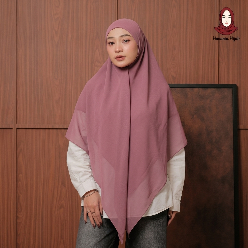 Hanania Hijab - Aura Khiban French Square Syar'i L Segiempat Tali | Khimar Bandana Ceruty Babydoll