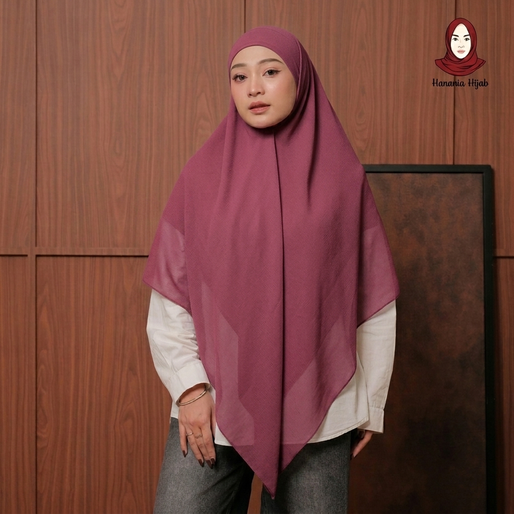 Hanania Hijab - Aura Khiban French Square Syar'i L Segiempat Tali | Khimar Bandana Ceruty Babydoll
