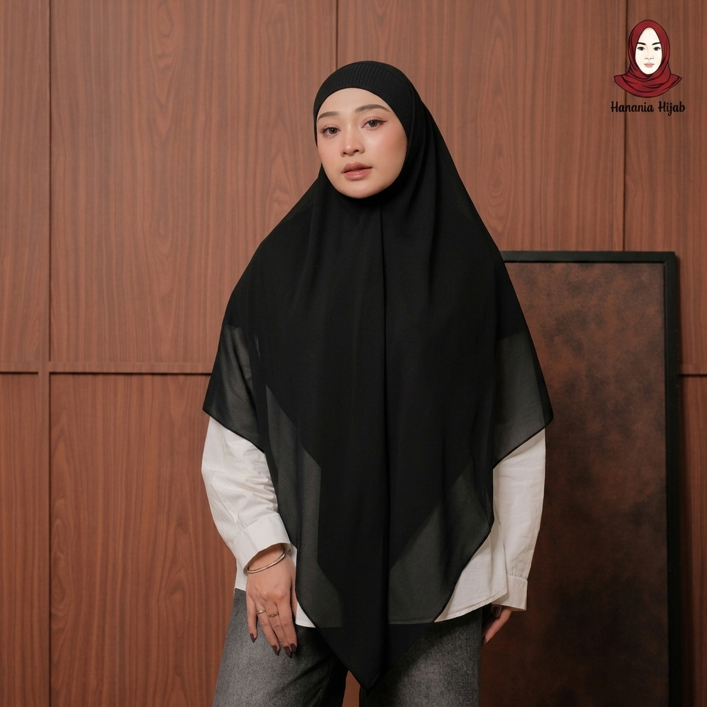Hanania Hijab - Aura Khiban French Square Syar'i L Segiempat Tali | Khimar Bandana Ceruty Babydoll
