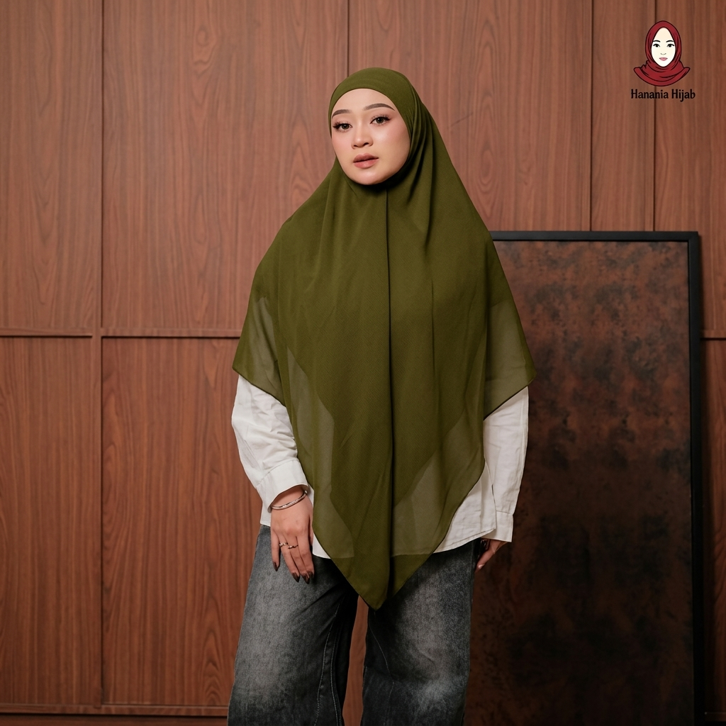 Hanania Hijab - Aura Khiban French Square Syar'i L Segiempat Tali | Khimar Bandana Ceruty Babydoll