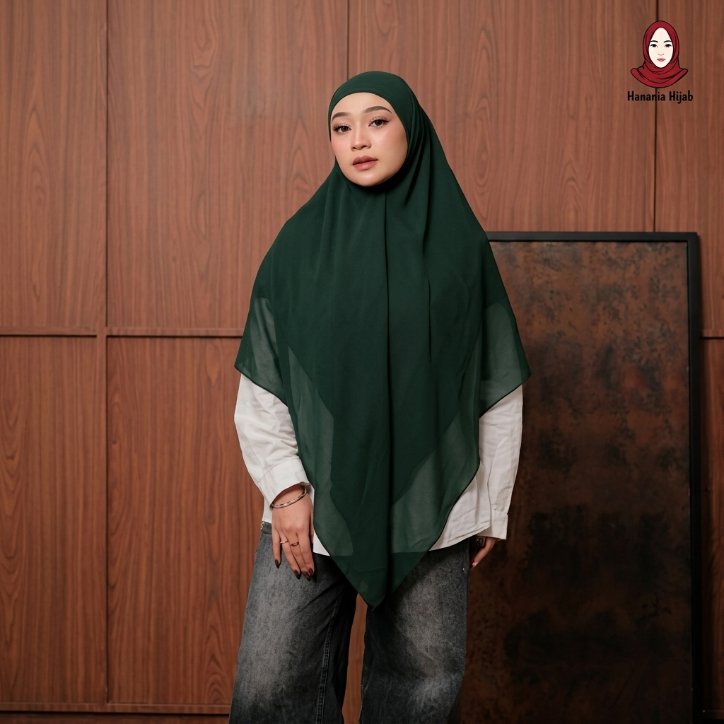 Hanania Hijab - Aura Khiban French Square Syar'i L Segiempat Tali | Khimar Bandana Ceruty Babydoll