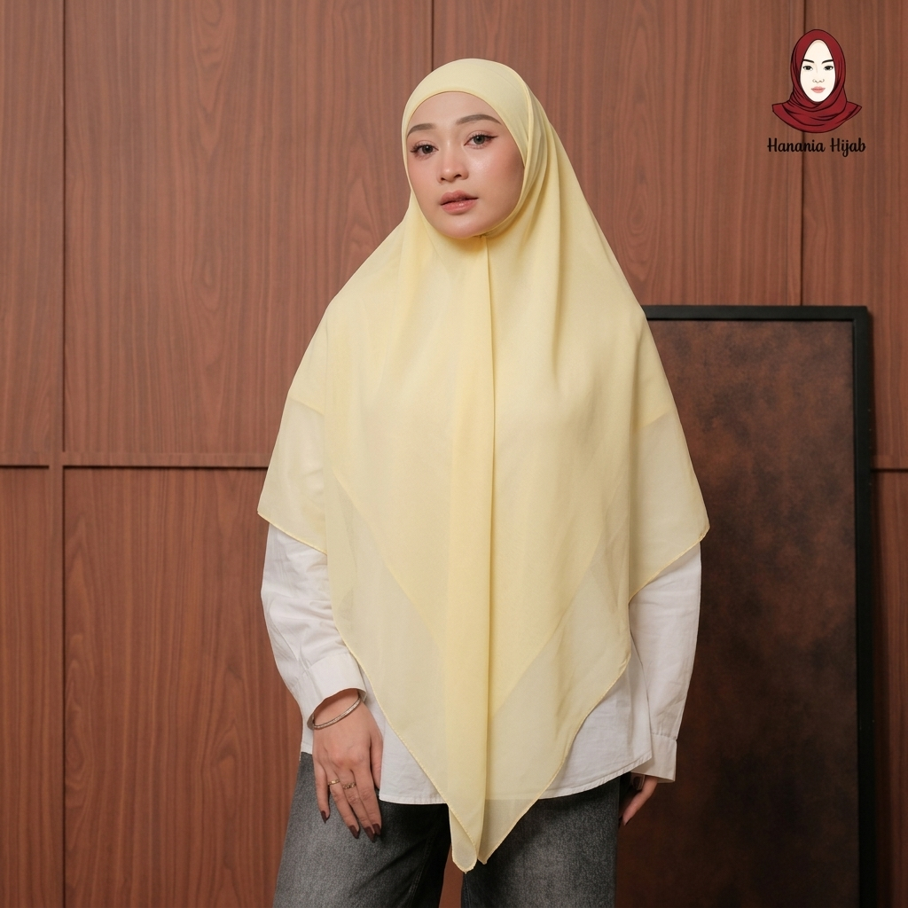 Hanania Hijab - Aura Khiban French Square Syar'i L Segiempat Tali | Khimar Bandana Ceruty Babydoll