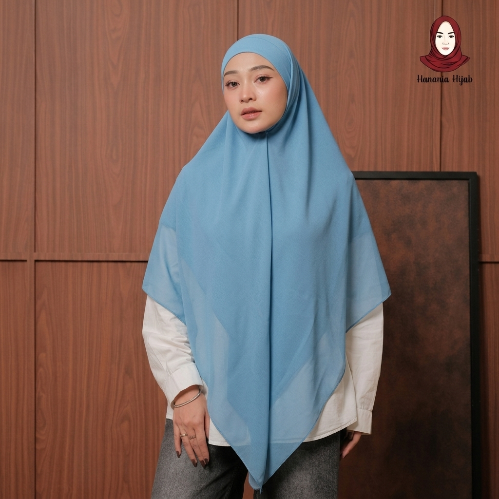 Hanania Hijab - Aura Khiban French Square Syar'i L Segiempat Tali | Khimar Bandana Ceruty Babydoll
