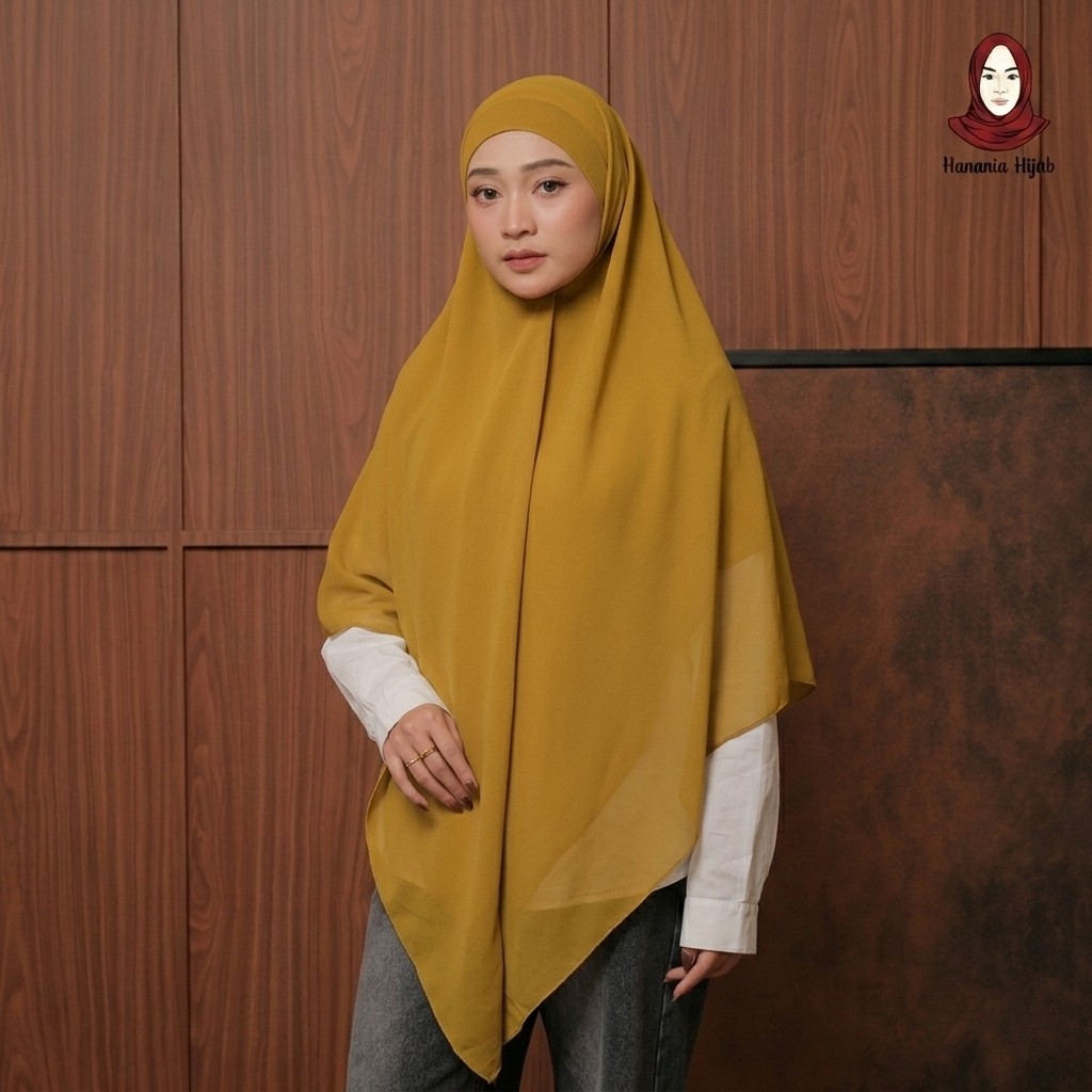 Hanania Hijab - Aura Khiban French Square Syar'i Jumbo XL Segiempat Tali | Khimar Bandana Ceruty Babydoll Utimate