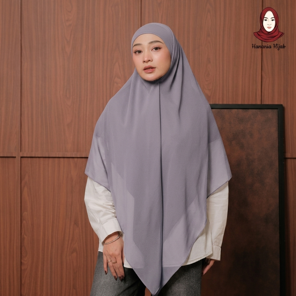 Hanania Hijab - Aura Khiban French Square Syar'i L Segiempat Tali | Khimar Bandana Ceruty Babydoll
