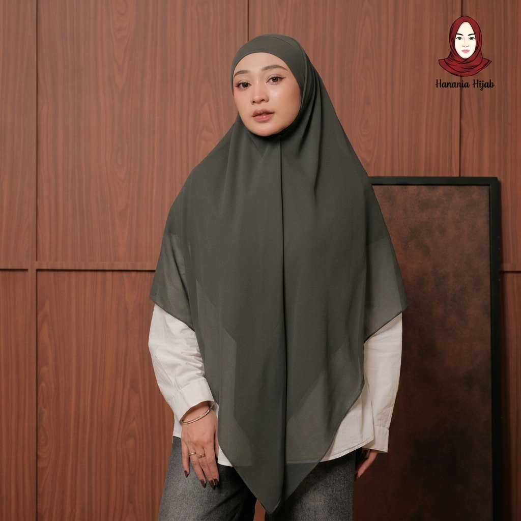 Hanania Hijab - Aura Khiban French Square Syar'i L Segiempat Tali | Khimar Bandana Ceruty Babydoll