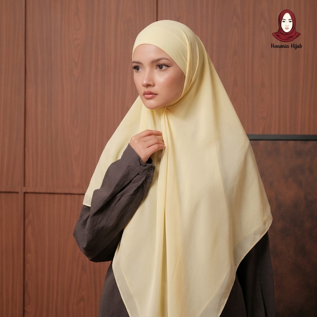 Hanania Hijab - Aura Khiban French Square Segiempat Tali Size M | Khimar Bandana Ceruty Babydoll