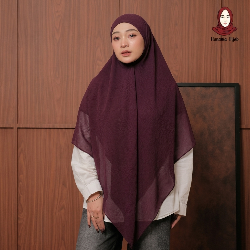 Hanania Hijab - Aura Khiban French Square Syar'i L Segiempat Tali | Khimar Bandana Ceruty Babydoll