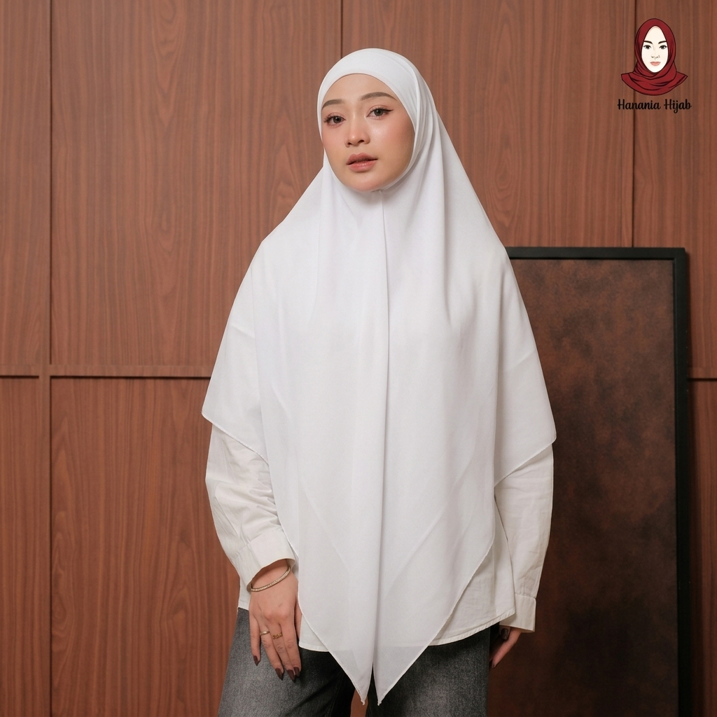 Hanania Hijab - Aura Khiban French Square Syar'i L Segiempat Tali | Khimar Bandana Ceruty Babydoll