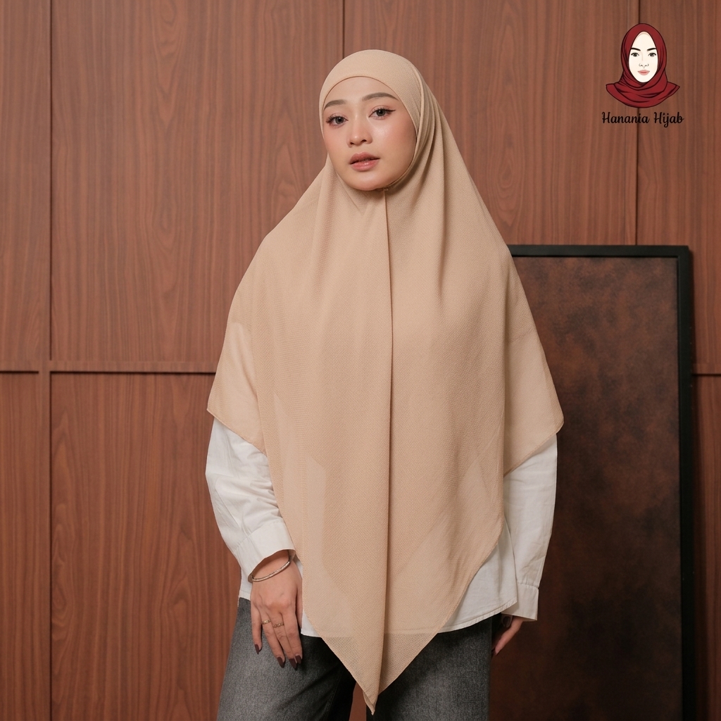 Hanania Hijab - Aura Khiban French Square Syar'i L Segiempat Tali | Khimar Bandana Ceruty Babydoll