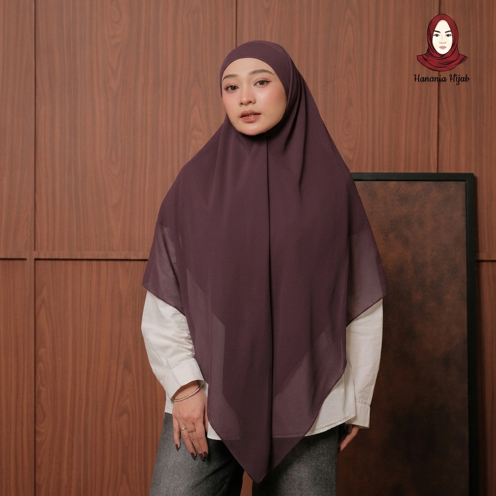 Hanania Hijab - Aura Khiban French Square Syar'i L Segiempat Tali | Khimar Bandana Ceruty Babydoll