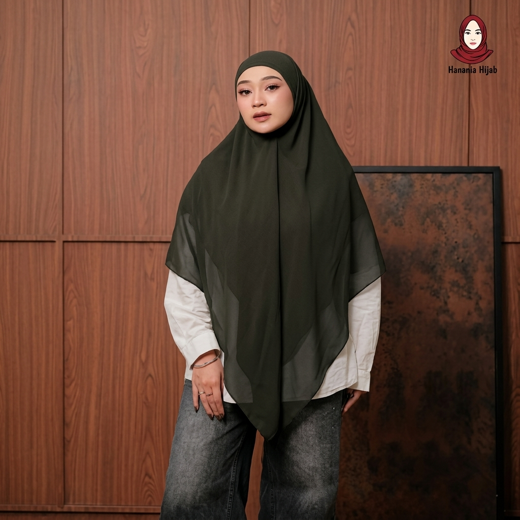 Hanania Hijab - Aura Khiban French Square Syar'i L Segiempat Tali | Khimar Bandana Ceruty Babydoll