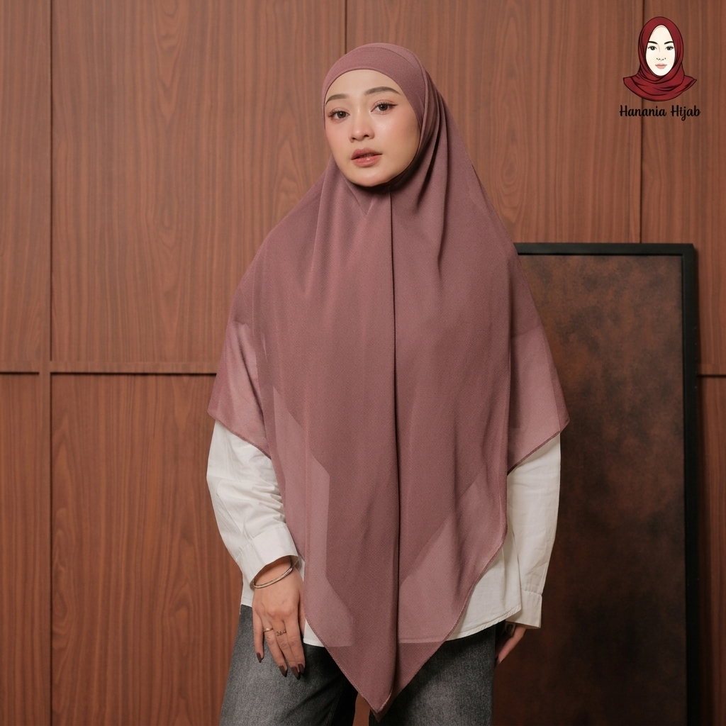 Hanania Hijab - Aura Khiban French Square Syar'i L Segiempat Tali | Khimar Bandana Ceruty Babydoll