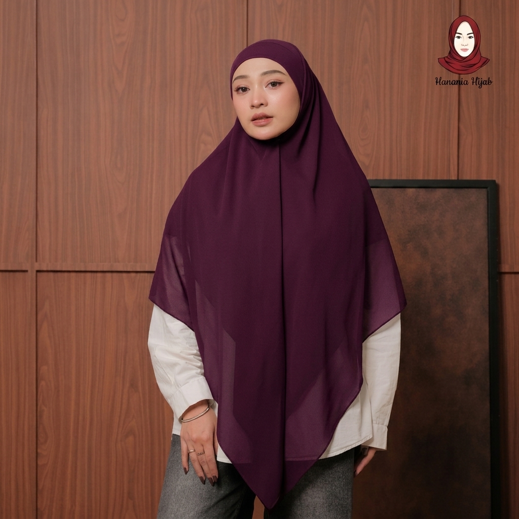Hanania Hijab - Aura Khiban French Square Syar'i L Segiempat Tali | Khimar Bandana Ceruty Babydoll