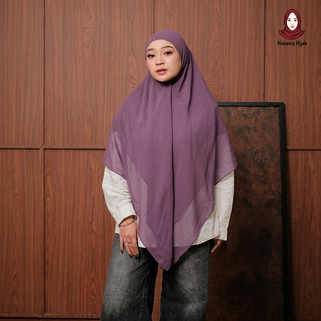 Hanania Hijab - Aura Khiban French Square Syar'i L Segiempat Tali | Khimar Bandana Ceruty Babydoll