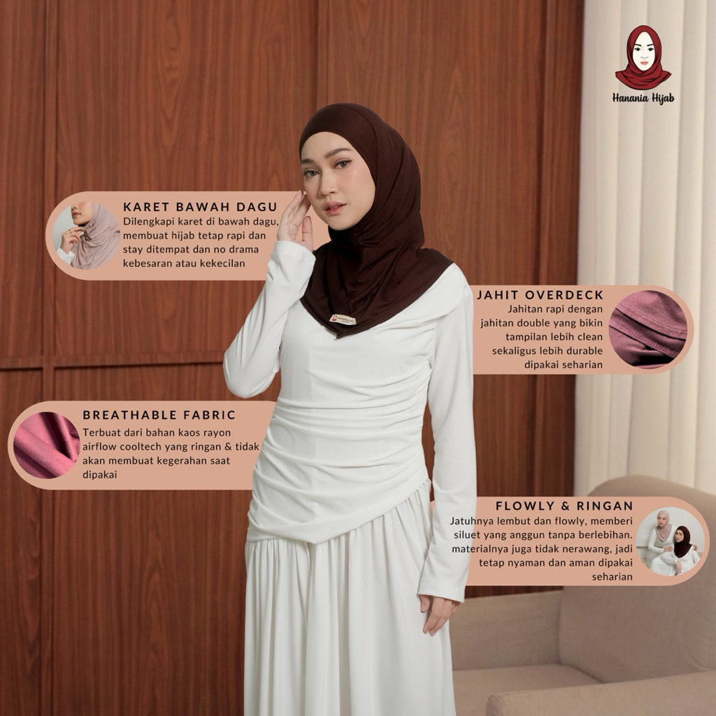 Hanania Hijab - Bergo Instan Padel Size S Karet Dagu Softpad Rayon Cooltech