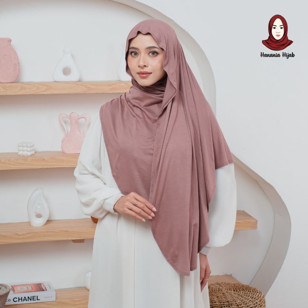Hanania Hijab | Zhia Pashmina Oval Inner Leher Kaos Rayon Cooltech | Pashmina Meleyot Instan 2In1