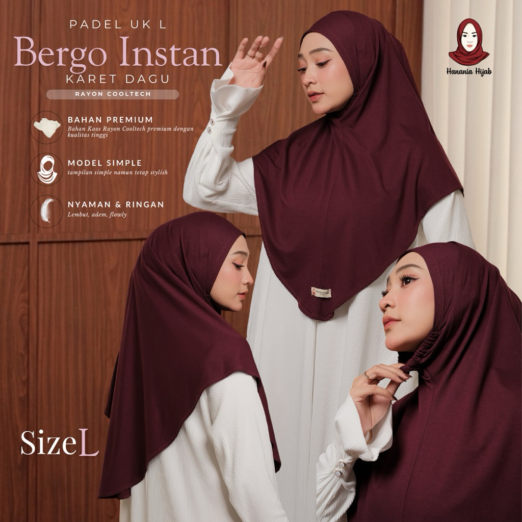 Hanania Hijab - Bergo Instan Padel Size L Karet Dagu Softpad Rayon Airflow Cooltech