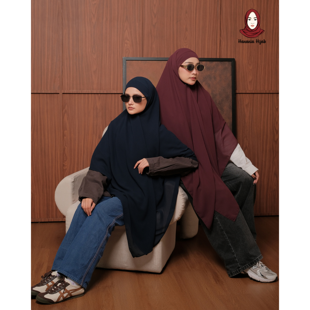 Hanania Hijab - Aura Khiban French Square Syar'i Jumbo XL Segiempat Tali | Khimar Bandana Ceruty Babydoll Utimate