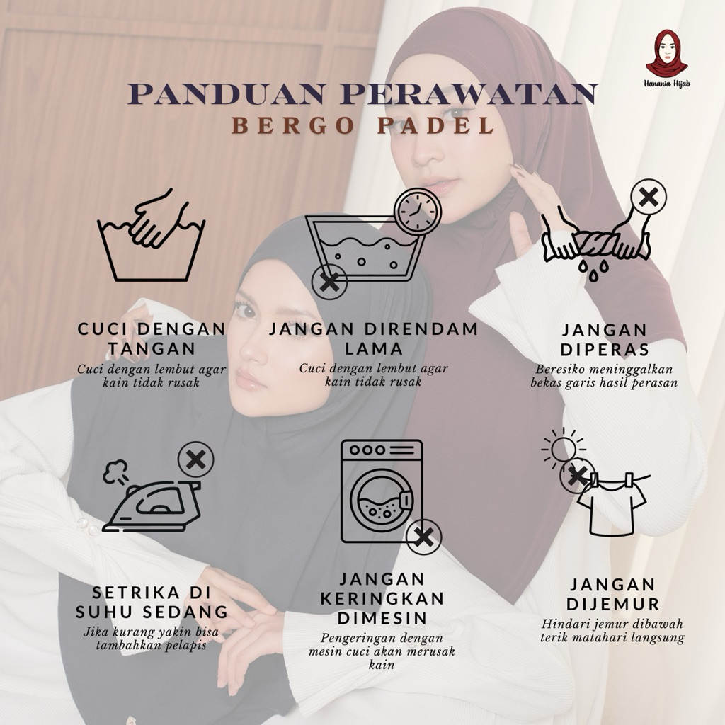 Hanania Hijab - Bergo Instan Padel Size L Karet Dagu Softpad Rayon Airflow Cooltech