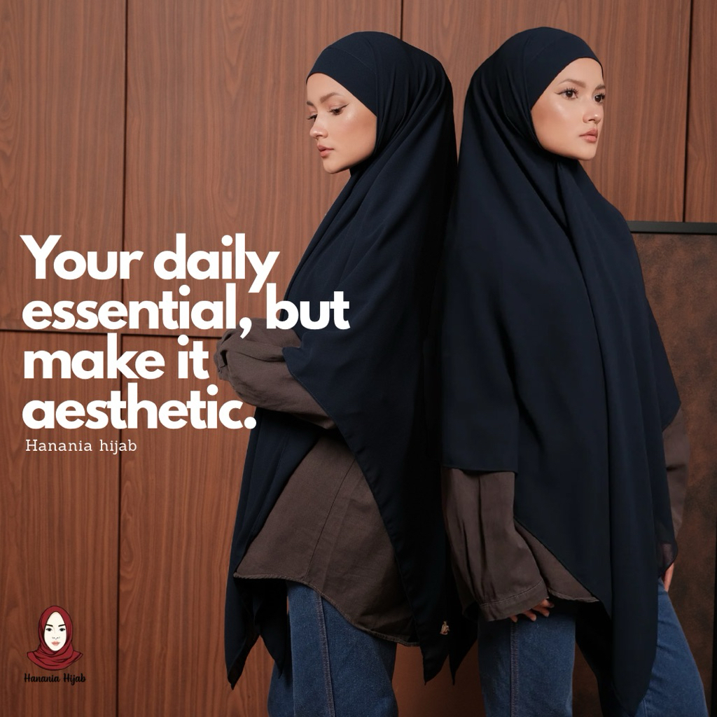 Hanania Hijab - Aura Khiban French Square Syar'i Jumbo XL Segiempat Tali | Khimar Bandana Ceruty Babydoll Utimate