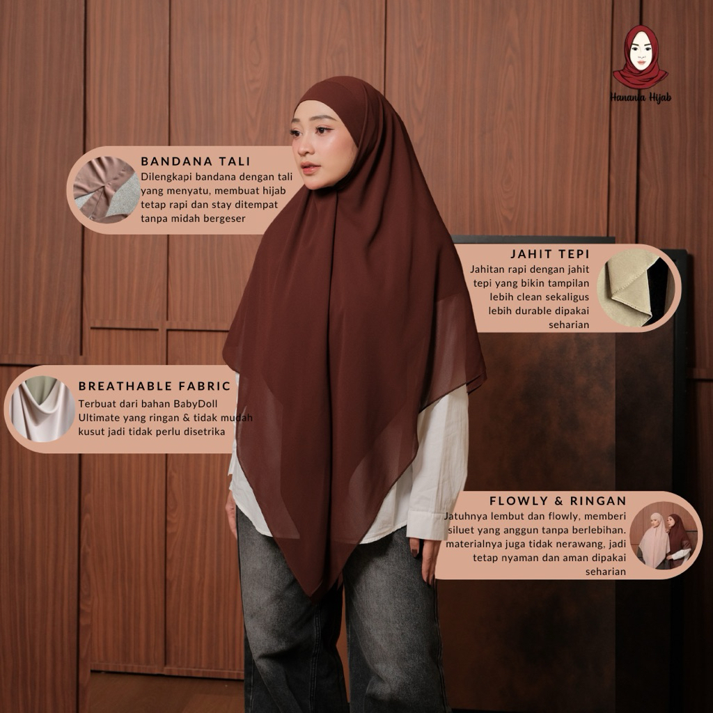 Hanania Hijab - Aura Khiban French Square Syar'i L Segiempat Tali | Khimar Bandana Ceruty Babydoll