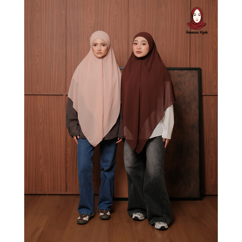 Hanania Hijab - Aura Khiban French Square Syar'i L Segiempat Tali | Khimar Bandana Ceruty Babydoll