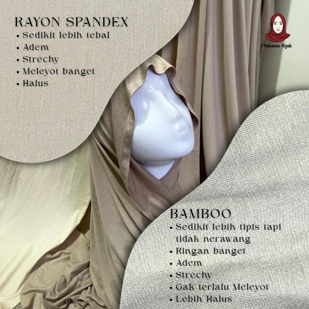 Hanania Hijab | Zhia Pashmina Oval Inner Leher Kaos Rayon Cooltech | Pashmina Meleyot Instan 2In1
