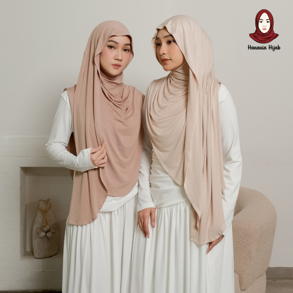 Hanania Hijab | Zhia Pashmina Oval Inner Leher Kaos Rayon Cooltech | Pashmina Meleyot Instan 2In1