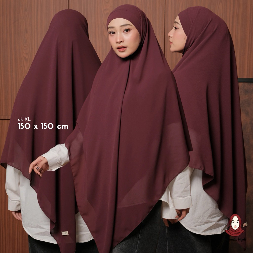 Hanania Hijab - Aura Khiban French Square Syar'i Jumbo XL Segiempat Tali | Khimar Bandana Ceruty Babydoll Utimate
