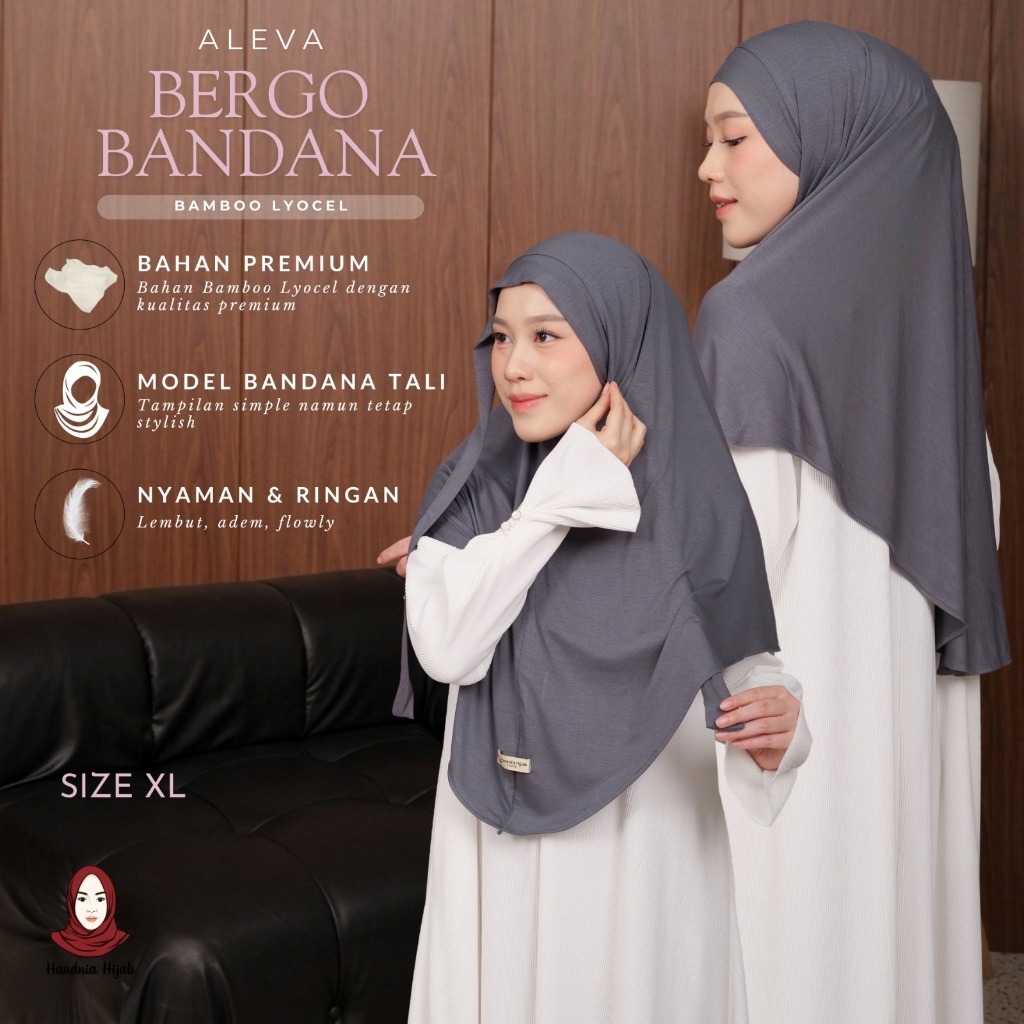 Hanania Hijab - Aleva Bergo Instan Bandana Size XL Rayon Bamboo Ultrasoft | Jilbab Instan Bandana