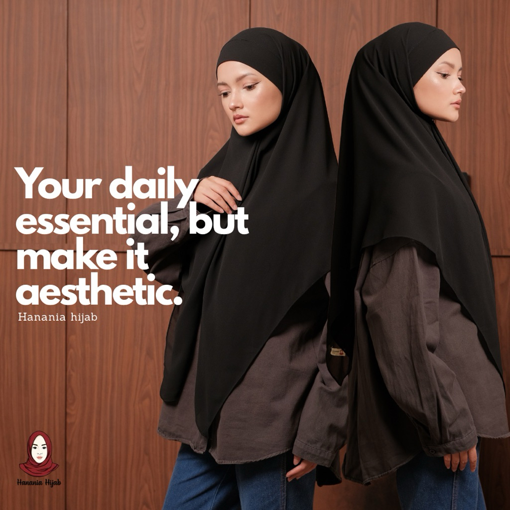 Hanania Hijab - Aura Khiban French Square Segiempat Tali Size M | Khimar Bandana Ceruty Babydoll