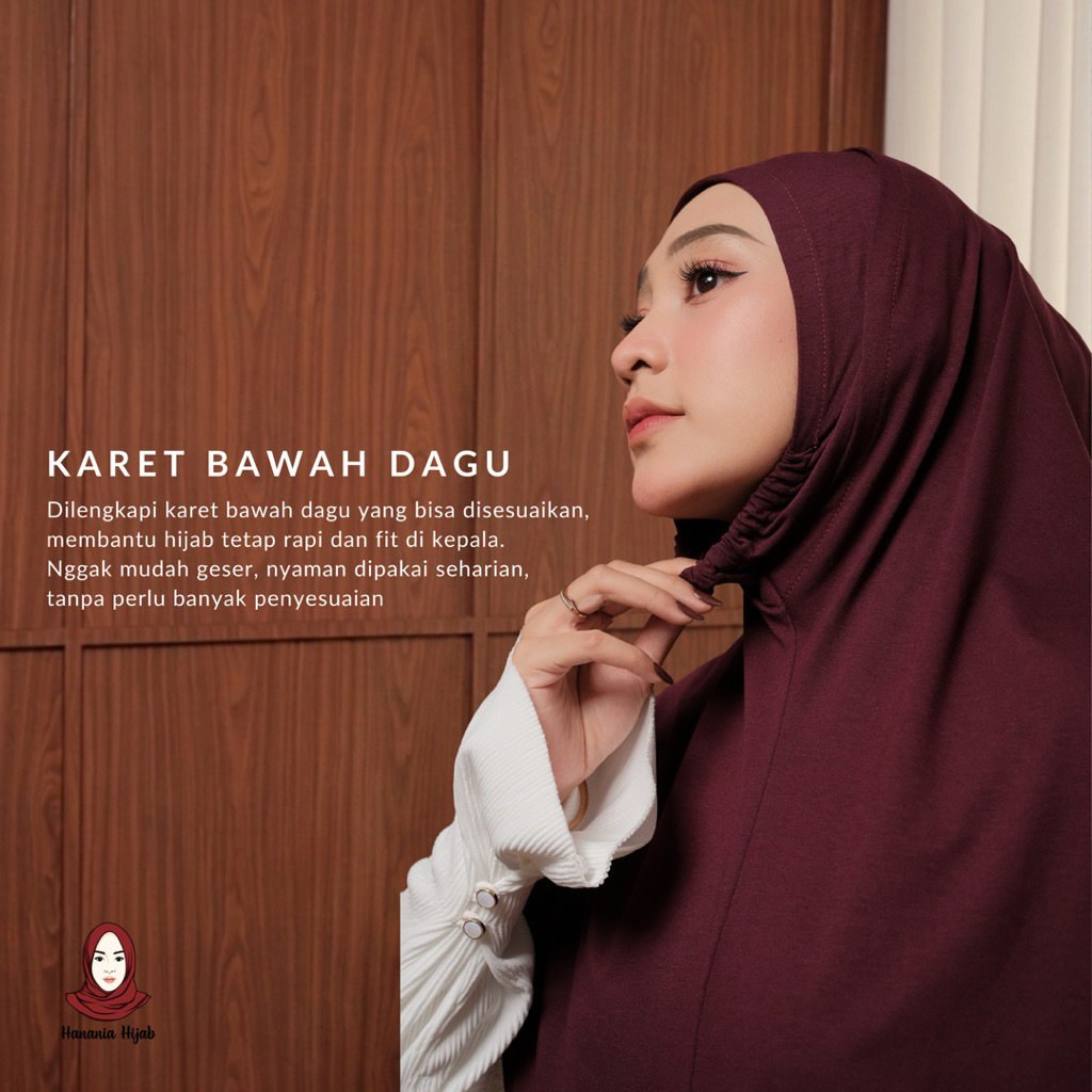 Hanania Hijab - Bergo Instan Padel Size L Karet Dagu Softpad Rayon Airflow Cooltech