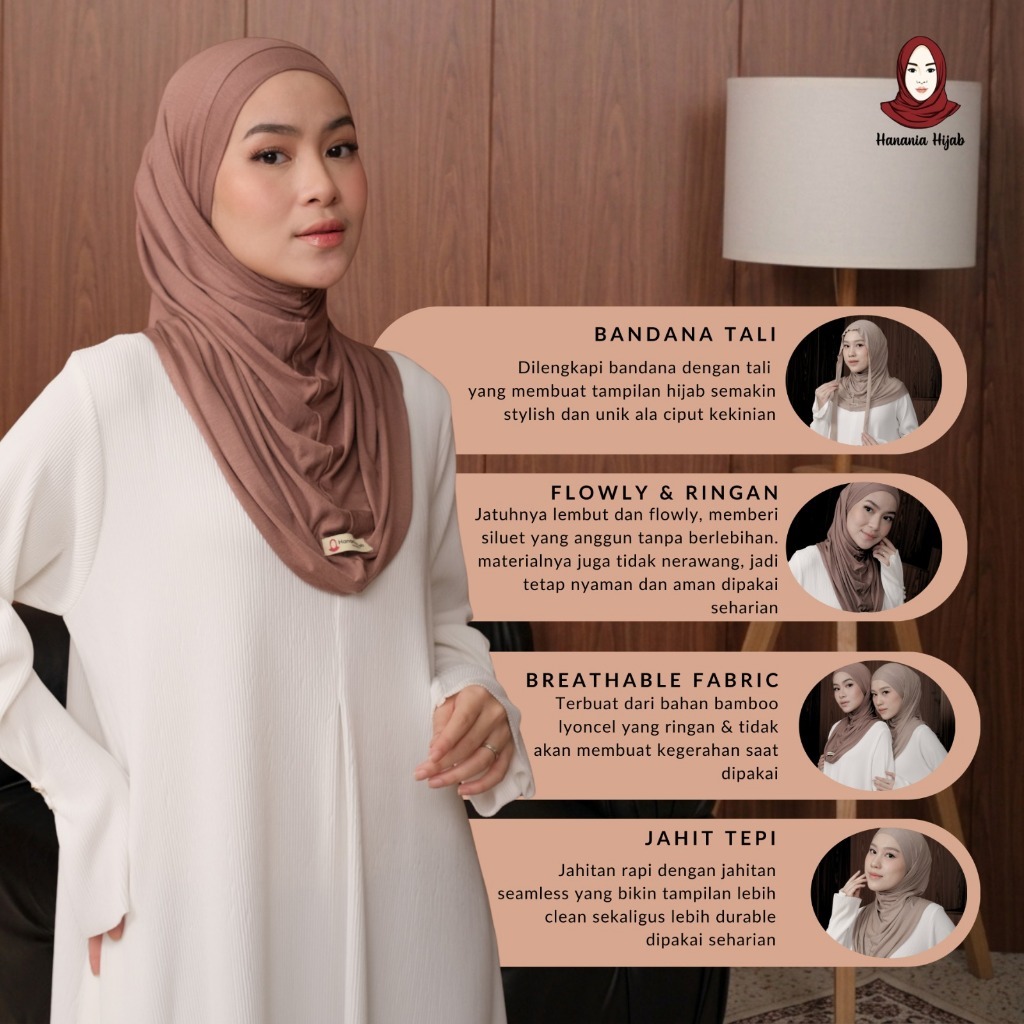 Hanania Hijab - Aleva Bergo Instan Bandana Size S Rayon Bamboo