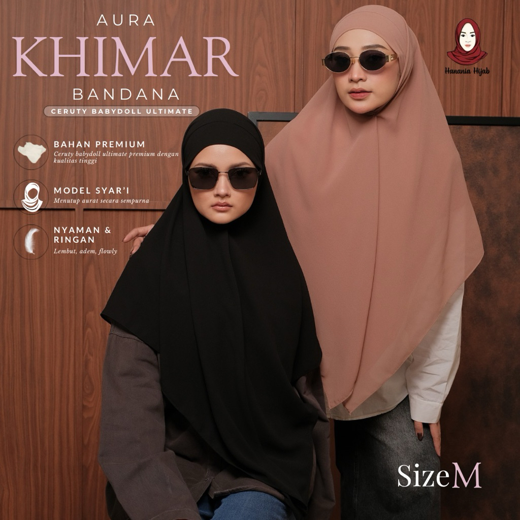 Hanania Hijab - Aura Khiban French Square Segiempat Tali Size M | Khimar Bandana Ceruty Babydoll
