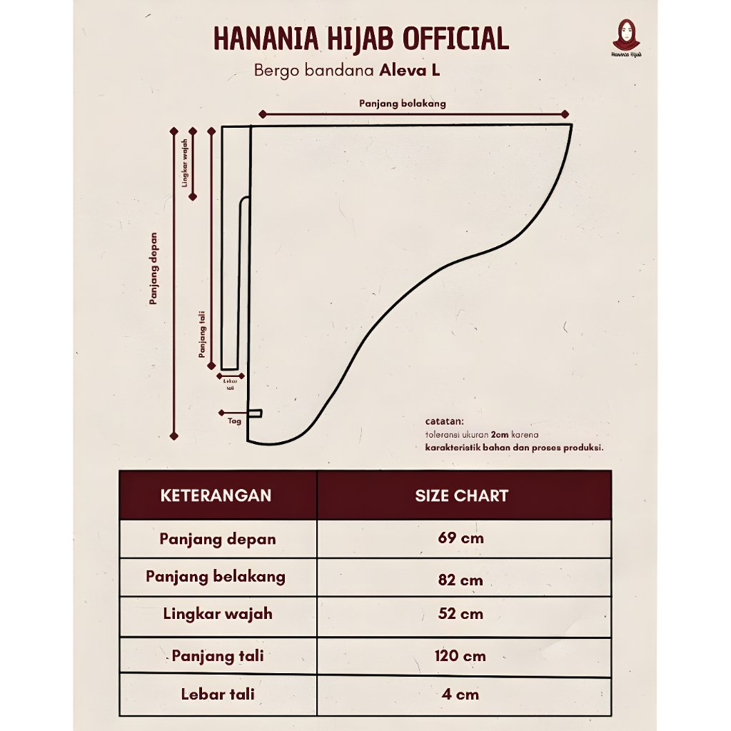 Hanania Hijab - Aleva Bergo Instan Bandana Size L Rayon Bamboo Ultrasoft | Jilbab Instan Bandana