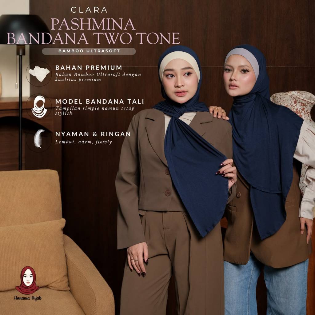 Hanania Hijab - Clara Pashmina Bandana Two Tone Bamboo | Khiban TwoTone Rayon Bamboo Ultrasoft
