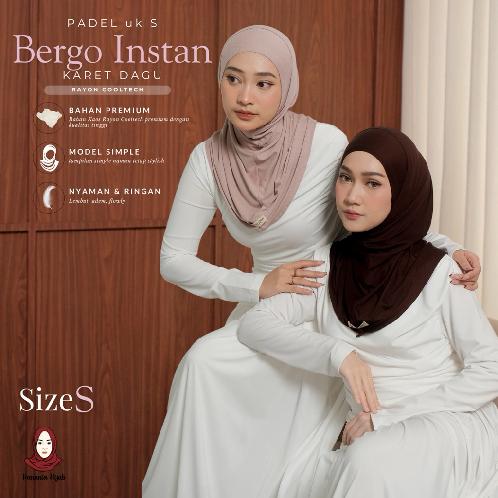 Hanania Hijab - Bergo Instan Padel Size S Karet Dagu Softpad Rayon Cooltech
