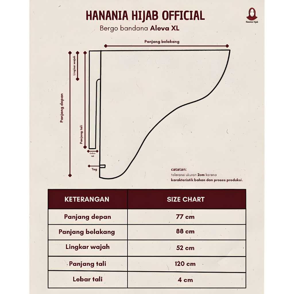 Hanania Hijab - Aleva Bergo Instan Bandana Size XL Rayon Bamboo Ultrasoft | Jilbab Instan Bandana