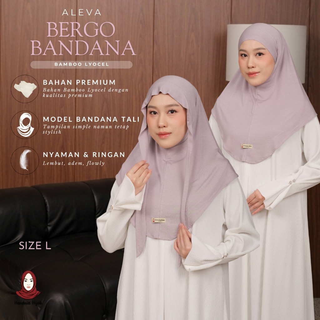 Hanania Hijab - Aleva Bergo Instan Bandana Size L Rayon Bamboo Ultrasoft | Jilbab Instan Bandana