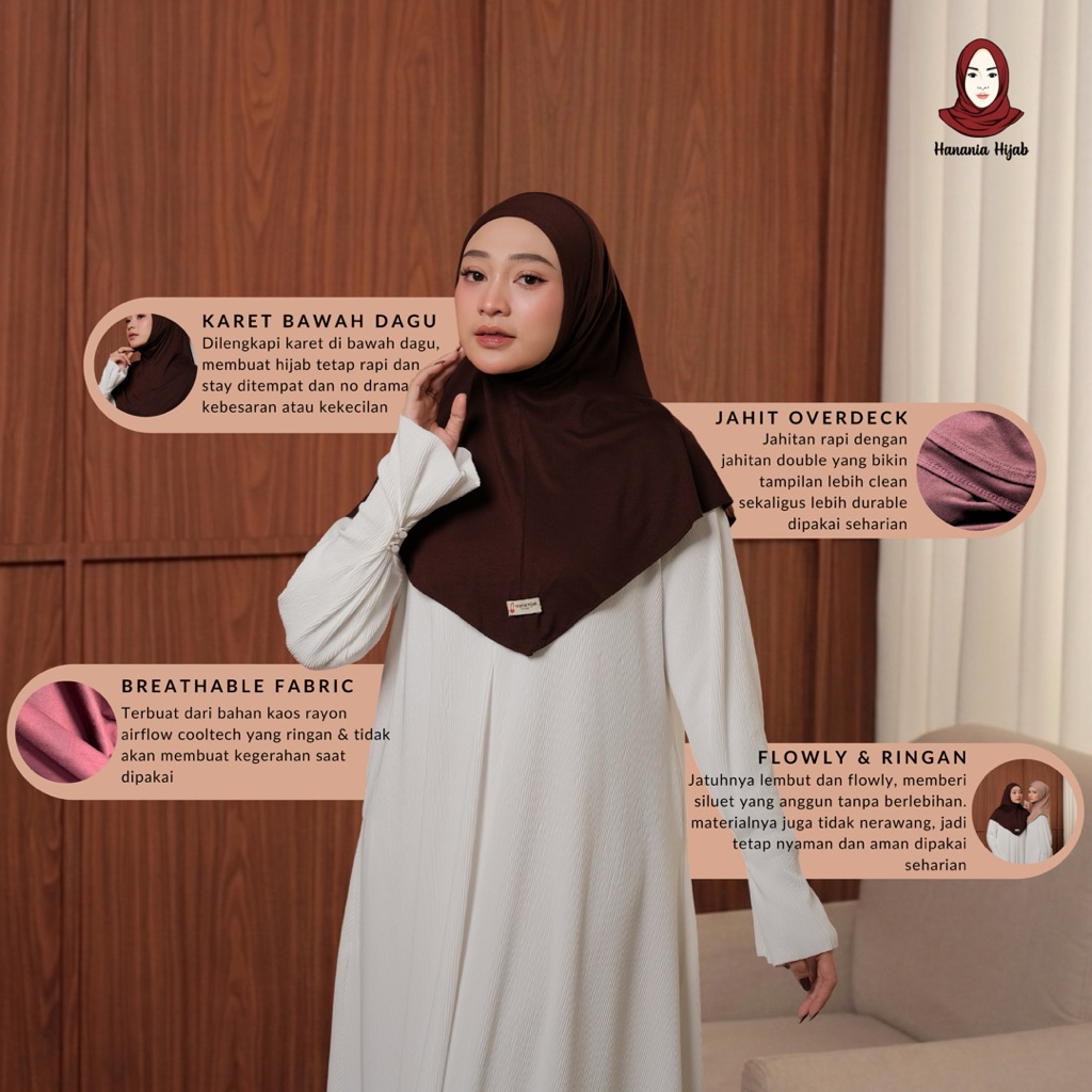 Hanania Hijab - Bergo Instan Padel Size M Karet Dagu Softpad Rayon Airflow Cooltech