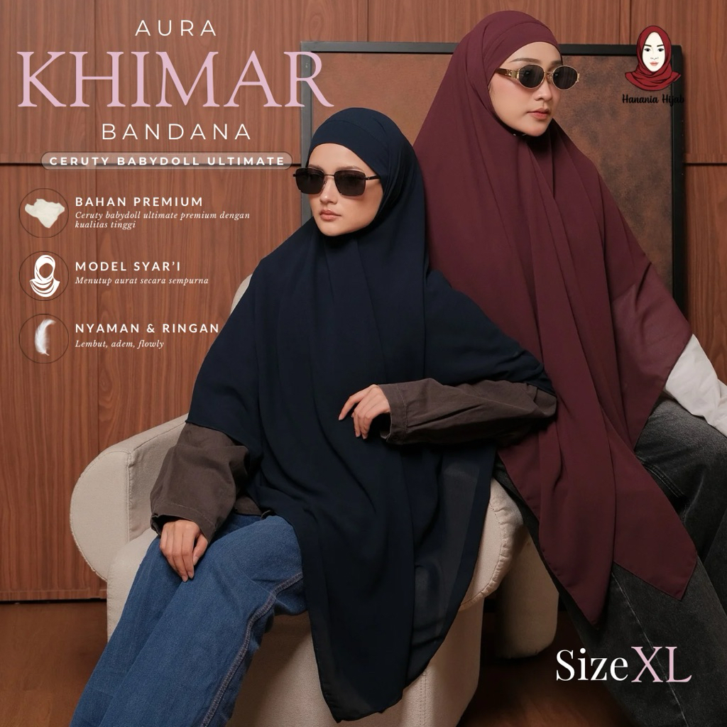 Hanania Hijab - Aura Khiban French Square Syar'i Jumbo XL Segiempat Tali | Khimar Bandana Ceruty Babydoll Utimate