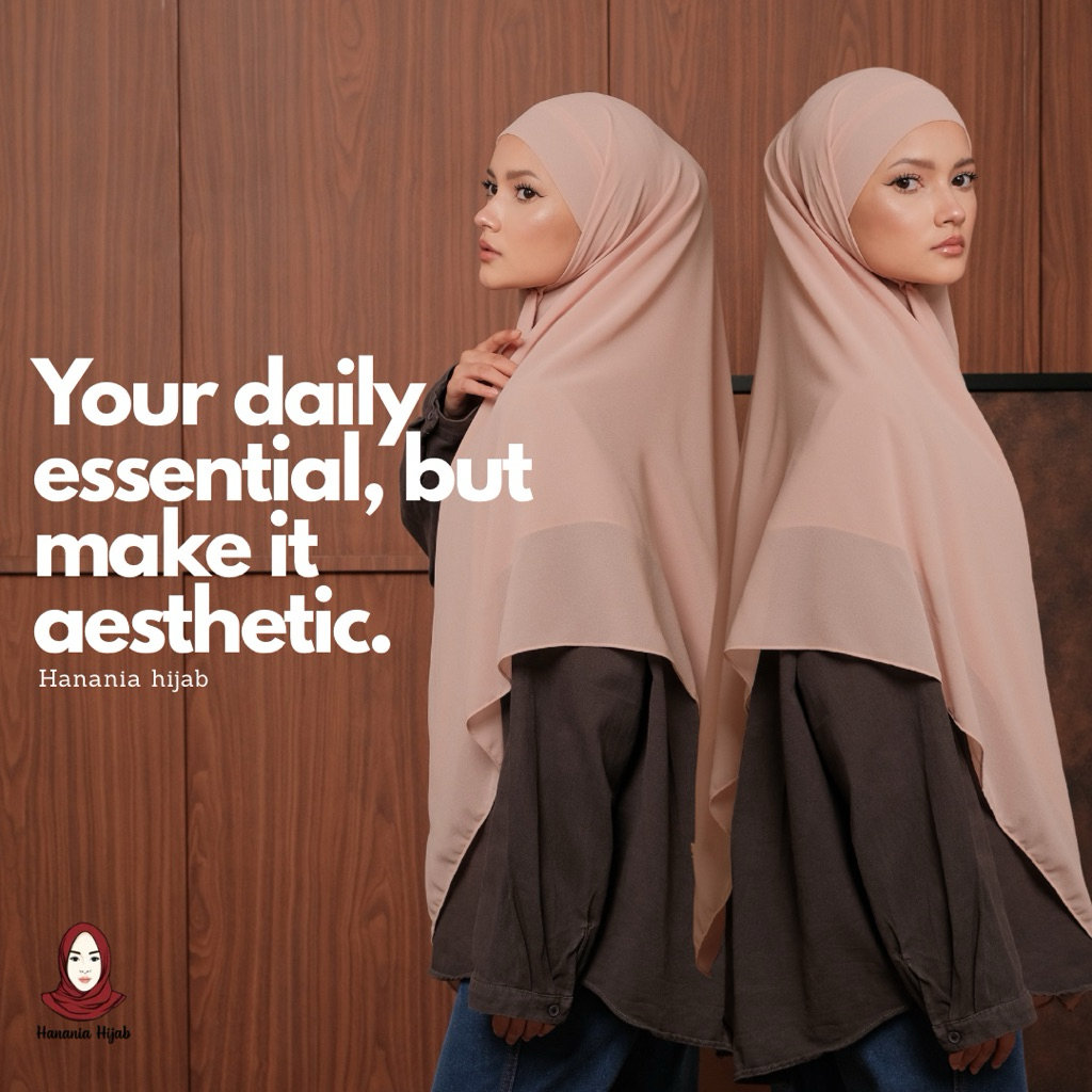 Hanania Hijab - Aura Khiban French Square Syar'i L Segiempat Tali | Khimar Bandana Ceruty Babydoll