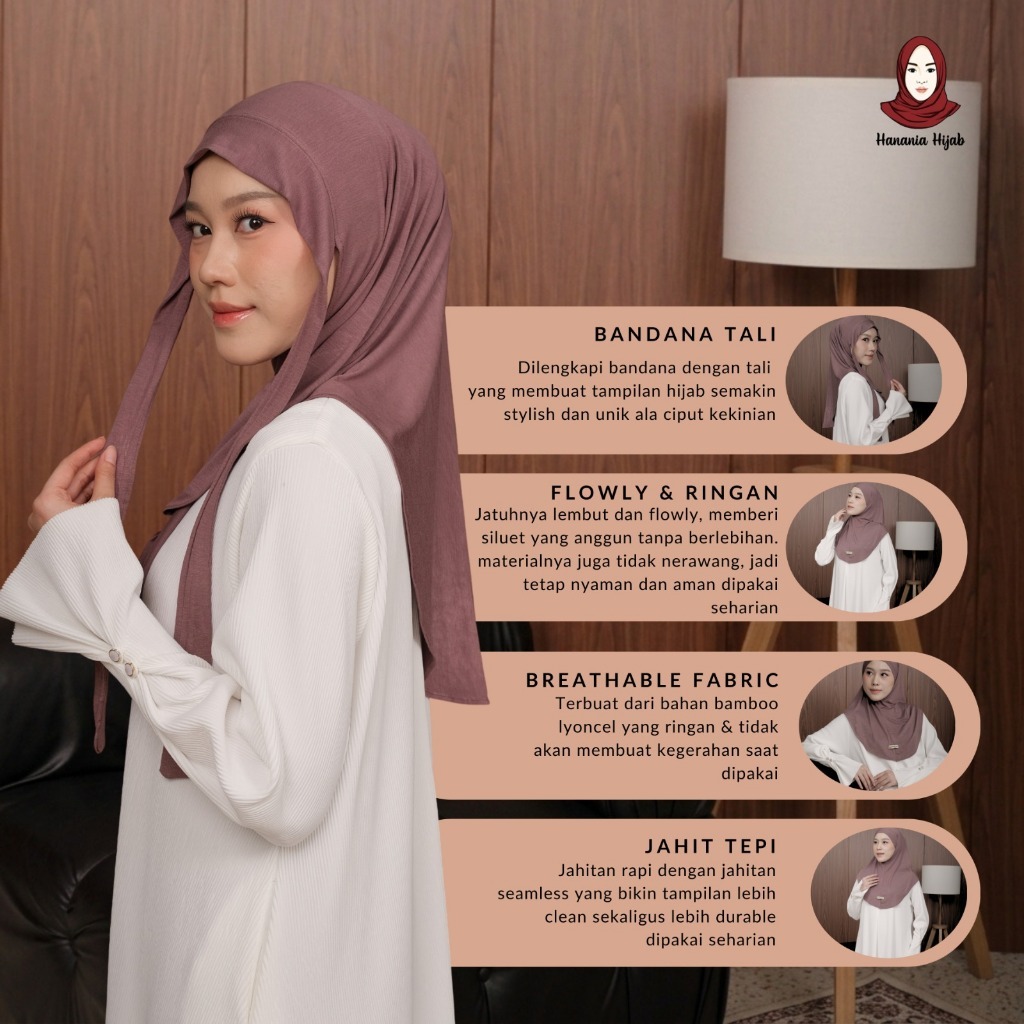 Hanania Hijab - Aleva Bergo Instan Bandana Size M Rayon Bamboo Ultrasoft | Jilbab Instan Bandana