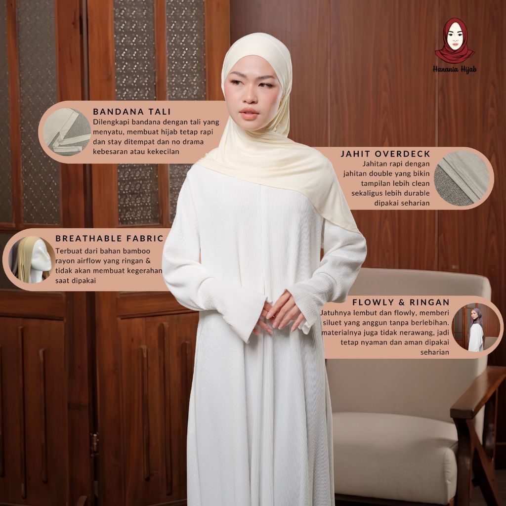 Hanania Hijab - Clara Instan Bandana Rayon Bamboo | Pashmina Instan Oval Bandana Bahan Rayon Bamboo Ultrasoft