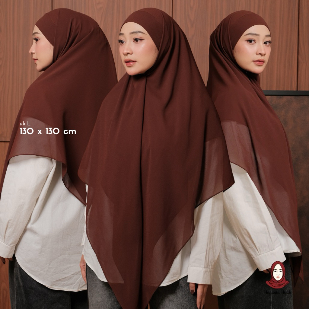 Hanania Hijab - Aura Khiban French Square Syar'i L Segiempat Tali | Khimar Bandana Ceruty Babydoll